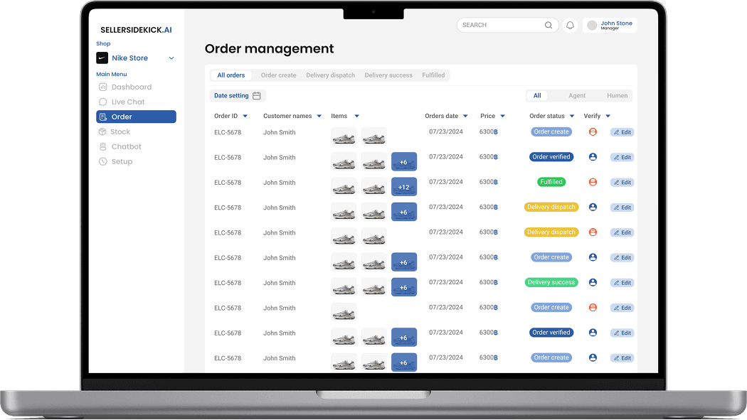 Order management board with statuses across every channel